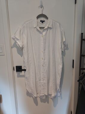 J. Crew White Short Sleeve Button-Down Shirt Dress